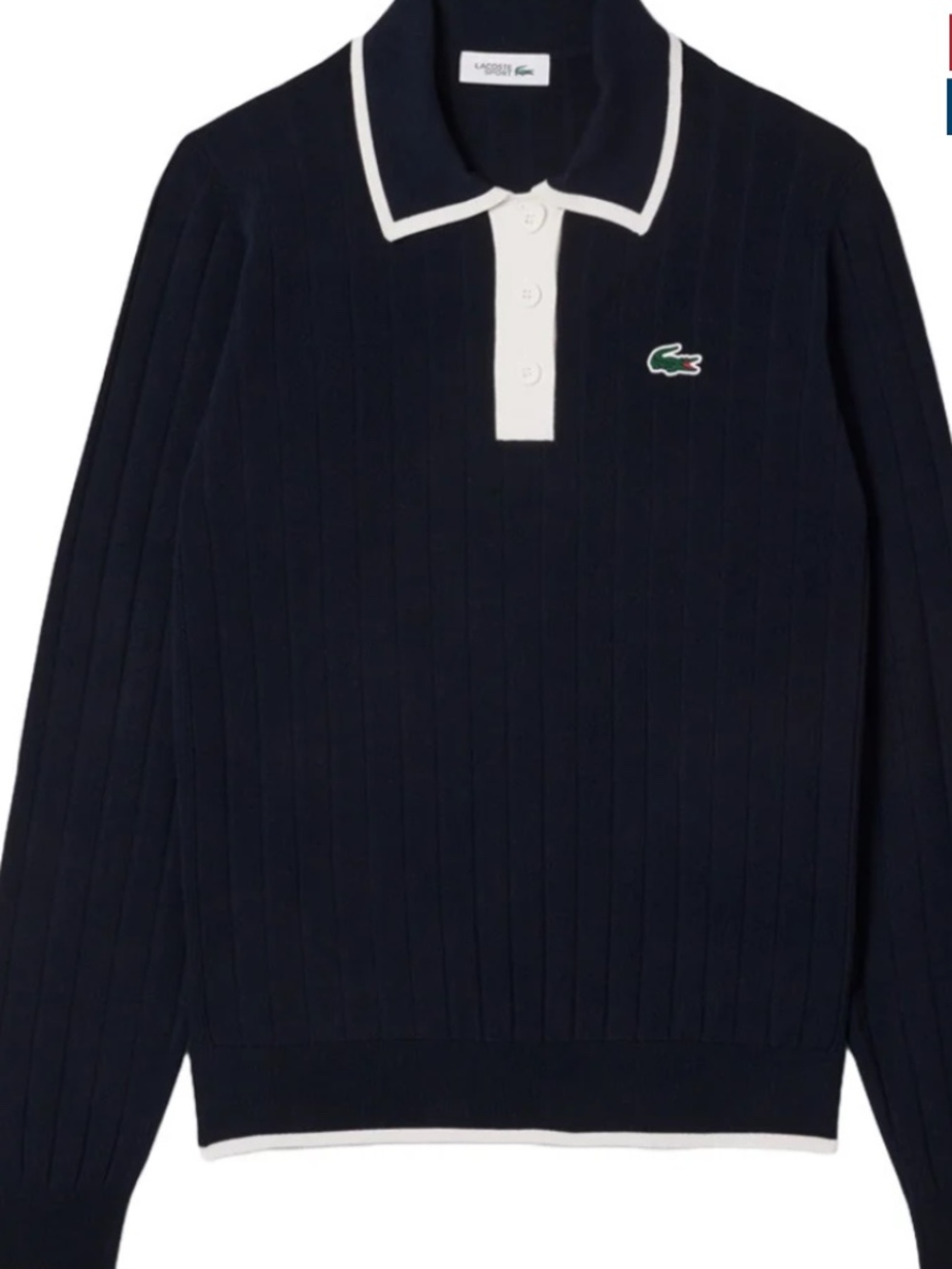 Lacoste Collar Stretch Sweater Longsleeve Golf Polo Navy Blue/White Size 38